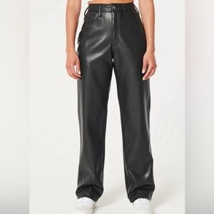 Hollister black vegan leather high rise straight leg dad pants size 25